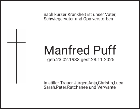 Traueranzeige von Manfred Puff von Schwetzinger Zeitung