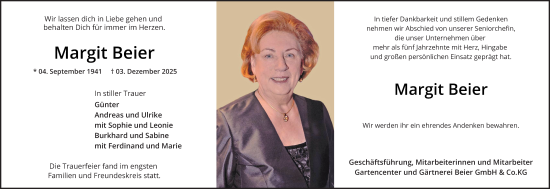 Traueranzeige von Margit Beier von Mannheimer Morgen