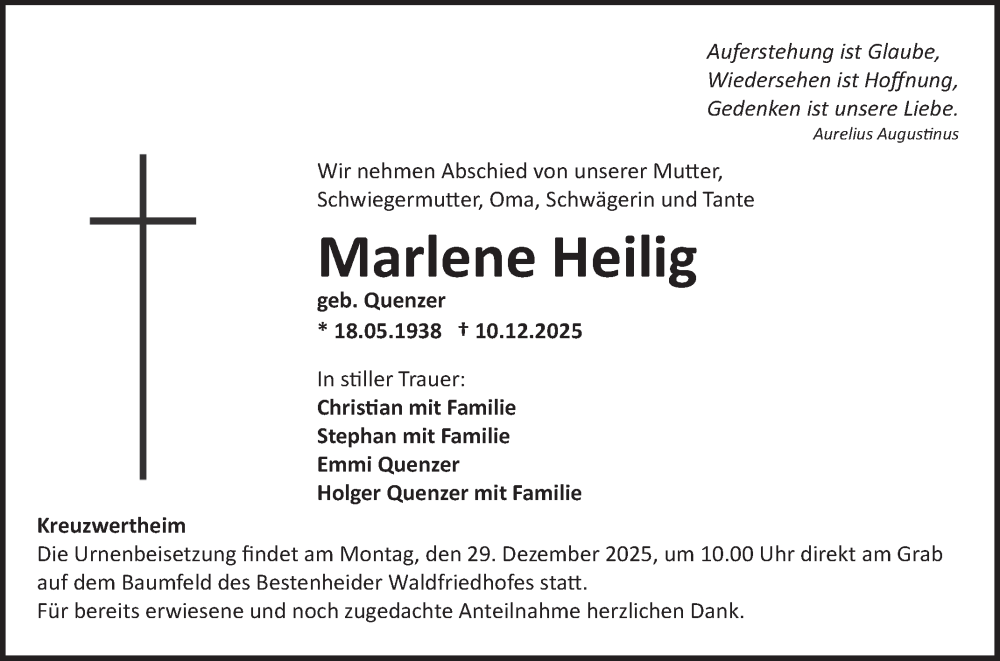  Traueranzeige für Marlene Heilig vom 20.12.2025 aus Fränkische Nachrichten