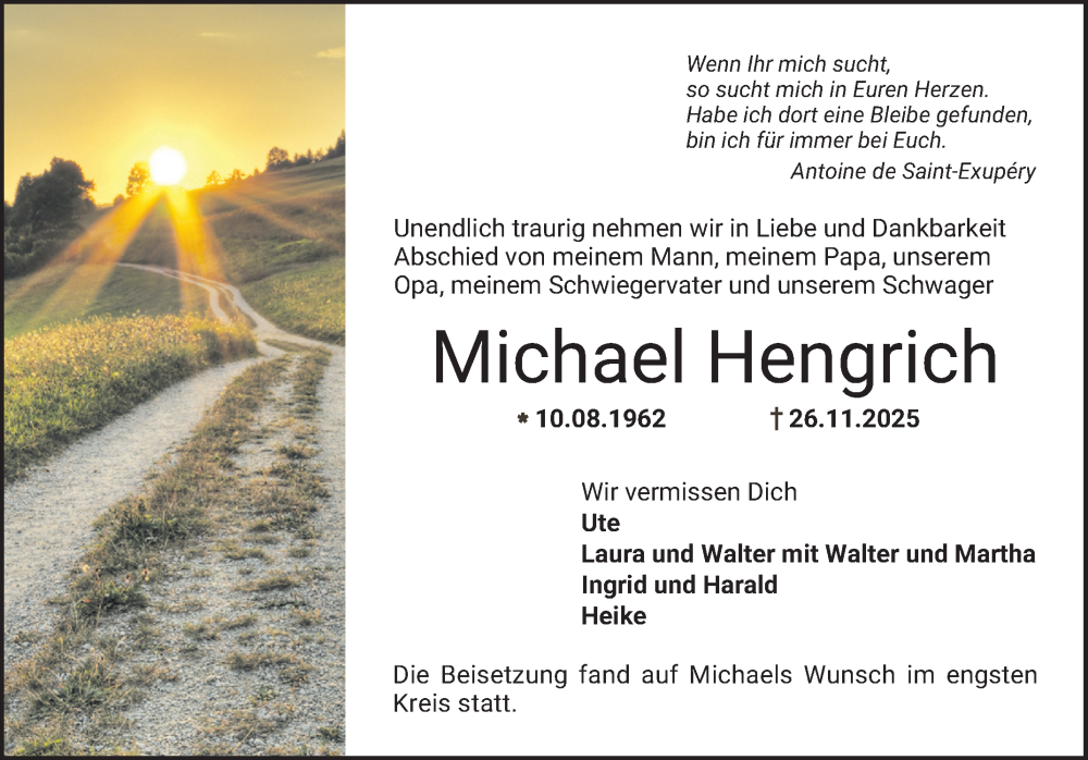  Traueranzeige für Michael Hengrich vom 06.12.2025 aus Bergsträßer Anzeiger