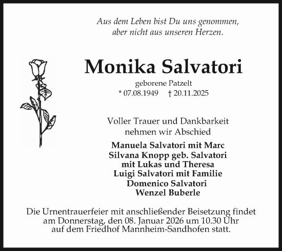 Traueranzeige von Monika Salvatori von Mannheimer Morgen