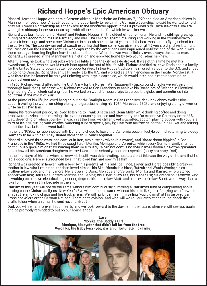  Traueranzeige für Richard Hermann Hoppe vom 24.12.2025 aus Mannheimer Morgen