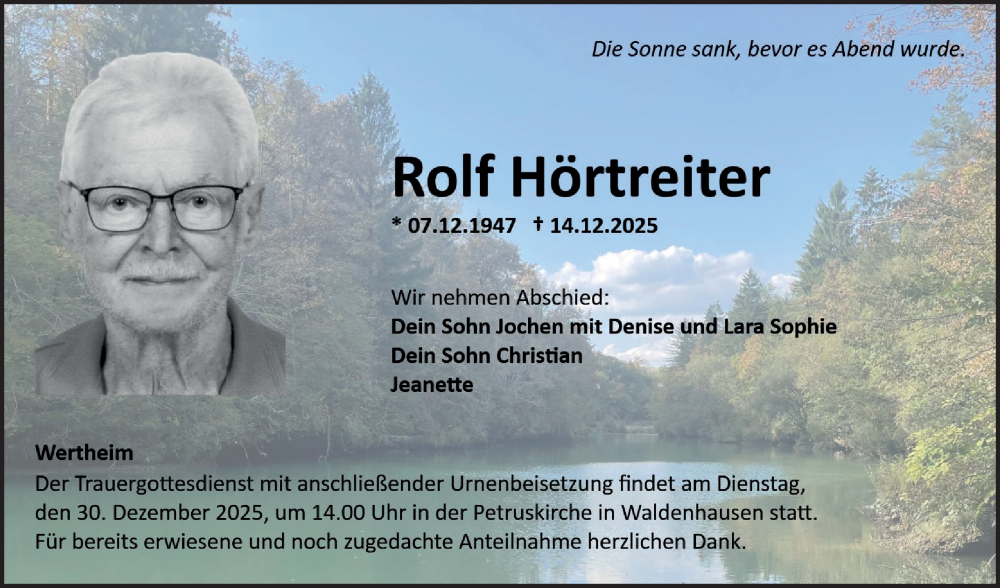  Traueranzeige für Rolf Hörtreiter vom 24.12.2025 aus Fränkische Nachrichten
