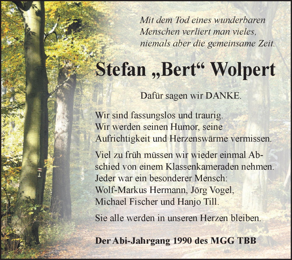  Traueranzeige für Stefan Wolpert vom 20.12.2025 aus Fränkische Nachrichten