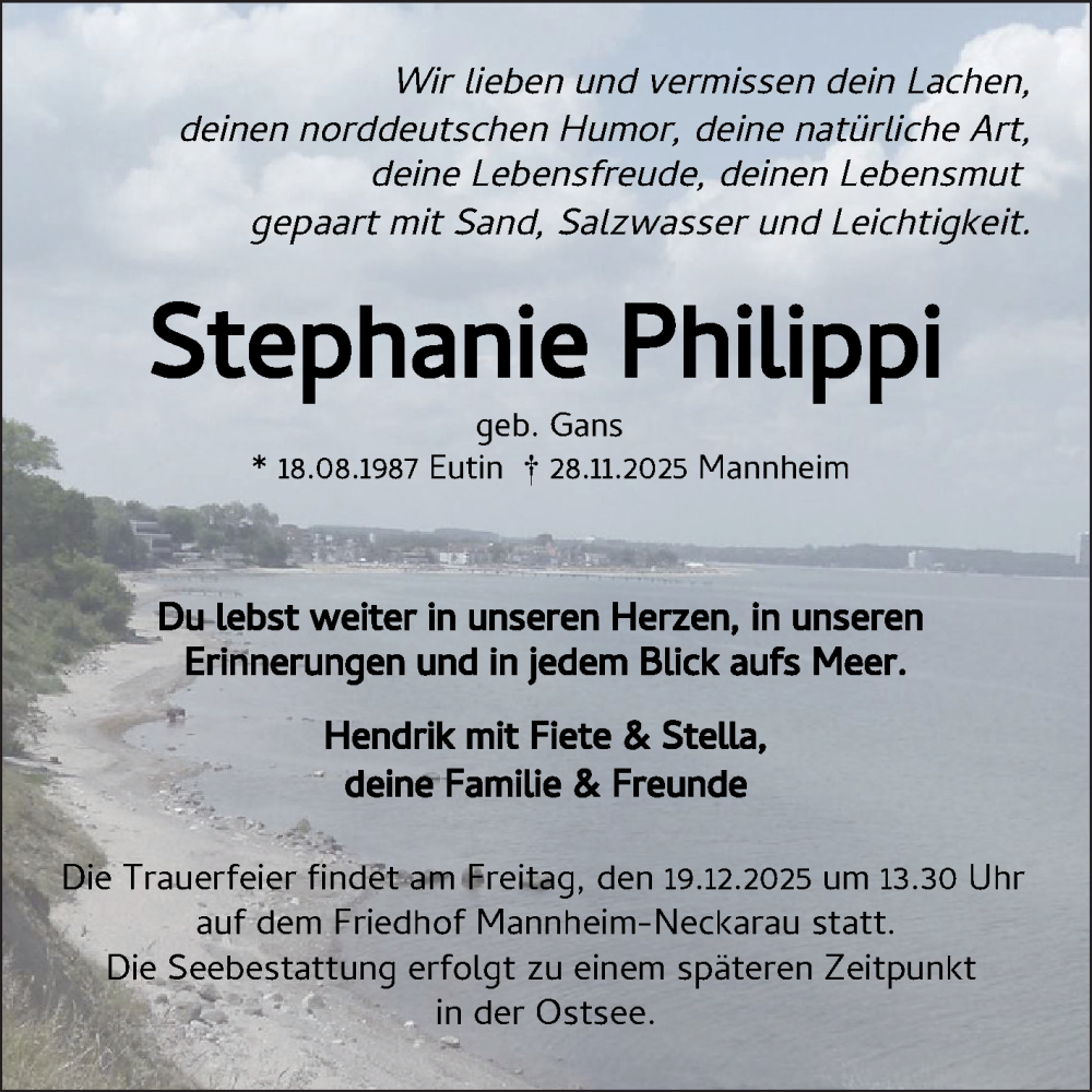  Traueranzeige für Stephanie Philippi vom 13.12.2025 aus Mannheimer Morgen
