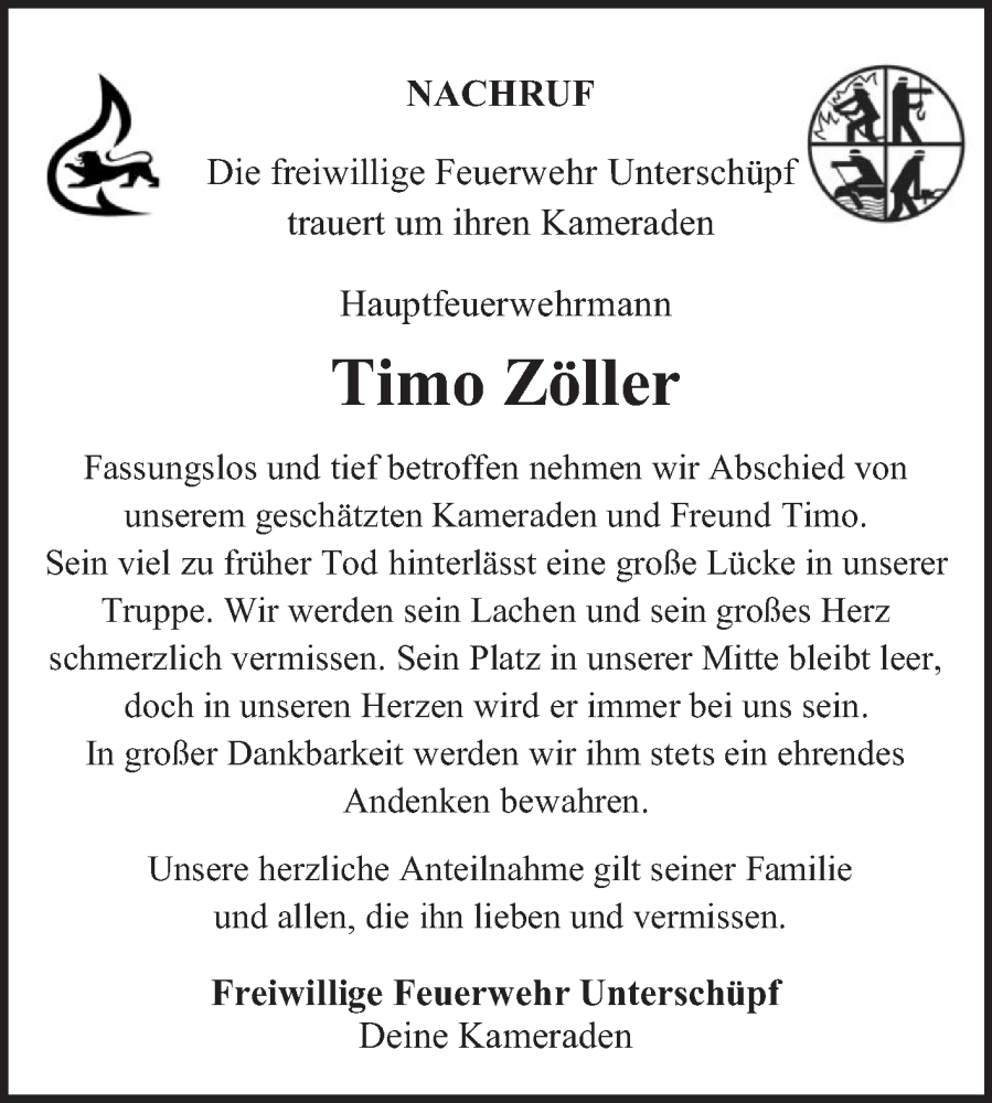  Traueranzeige für Timo Zöller vom 20.12.2025 aus Fränkische Nachrichten