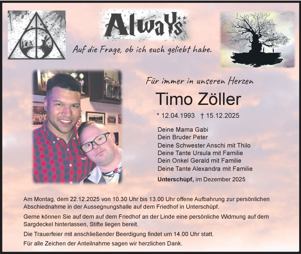  Traueranzeige für Timo Zöller vom 20.12.2025 aus Fränkische Nachrichten