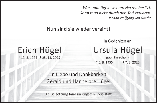 Traueranzeige von Ursula Hügel von Fränkische Nachrichten