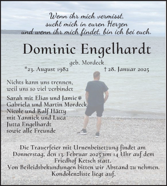 Traueranzeige von Dominic Engelhardt von Schwetzinger Zeitung