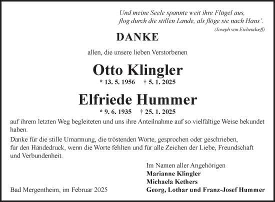 Traueranzeige von Elfriede Hummer von Fränkische Nachrichten