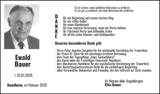 Traueranzeige von Ewald Bauer von Fränkische Nachrichten