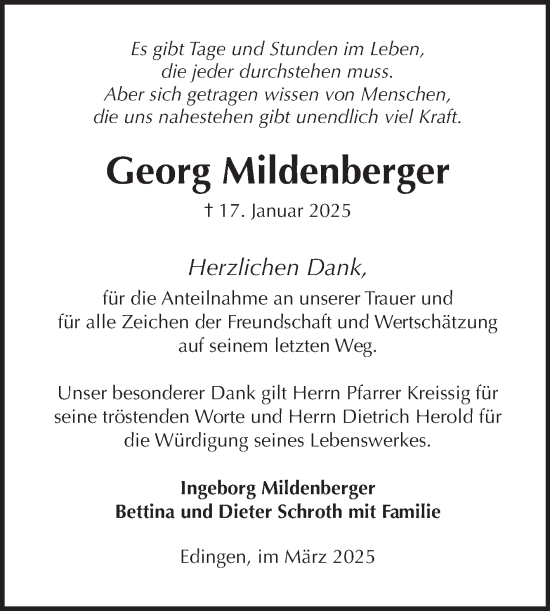 Traueranzeige von Georg Mildenberger von Mannheimer Morgen