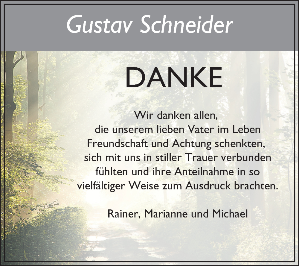  Traueranzeige für Gustav Schneider vom 25.02.2025 aus Fränkische Nachrichten
