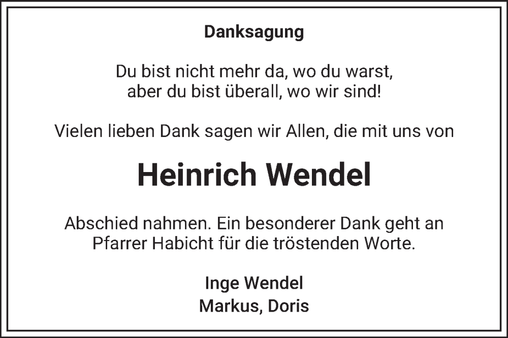  Traueranzeige für Heinrich Wendel vom 01.03.2025 aus Schwetzinger Zeitung