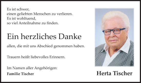 Traueranzeige von Herta Tischer von Fränkische Nachrichten