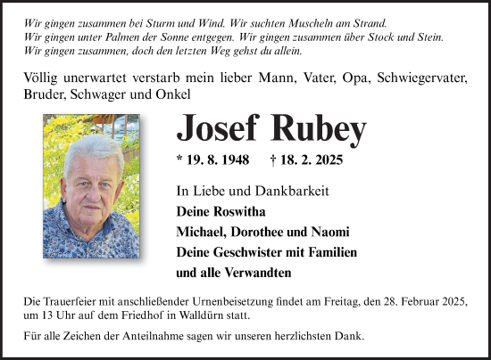 Traueranzeige von Josef Rubey von Fränkische Nachrichten