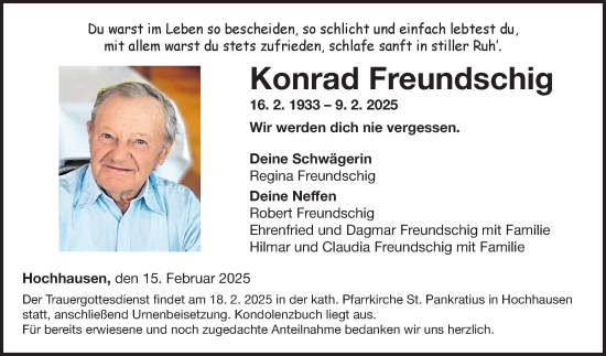 Traueranzeige von Konrad Freundschig von Fränkische Nachrichten