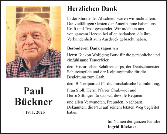 Traueranzeige von Paul Bückner von Fränkische Nachrichten