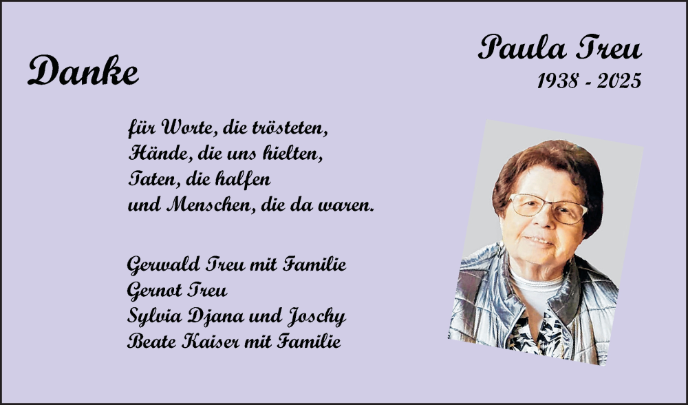  Traueranzeige für Paula Treu vom 01.03.2025 aus Fränkische Nachrichten
