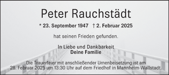 Traueranzeige von Peter Rauchstädt von Mannheimer Morgen