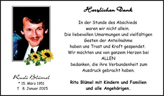 Traueranzeige von Rudi Blümel von Fränkische Nachrichten