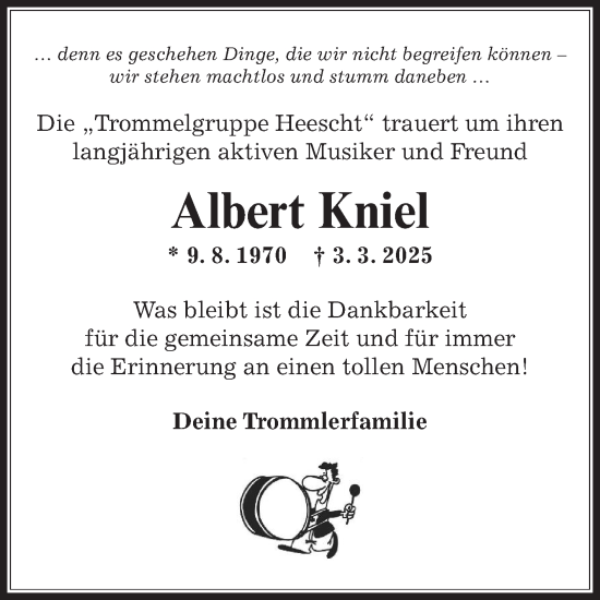 Traueranzeige von Albert Kniel von Fränkische Nachrichten