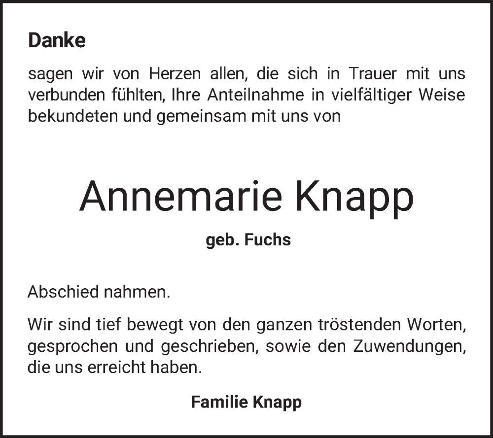  Traueranzeige für Annemarie Knapp vom 08.03.2025 aus Bergsträßer Anzeiger