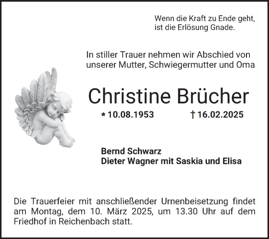 Traueranzeige von Christine Brücher von Bergsträßer Anzeiger