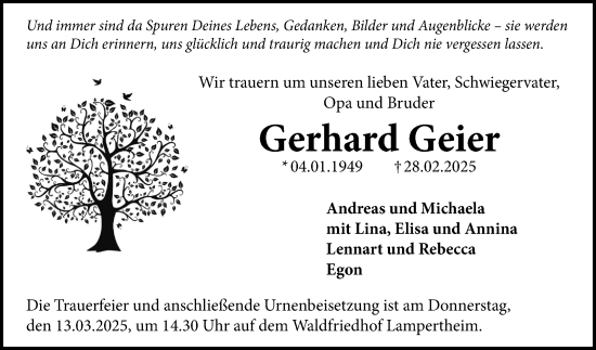 Traueranzeige von Gerhard Geier von Mannheimer Morgen