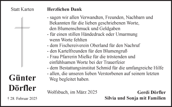 Traueranzeige von Günter Dörfler von Fränkische Nachrichten