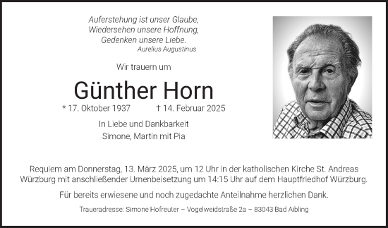 Traueranzeige von Günther Horn von Fränkische Nachrichten