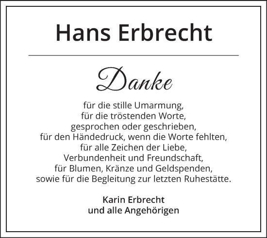 Traueranzeige von Hans Erbrecht von Schwetzinger Zeitung