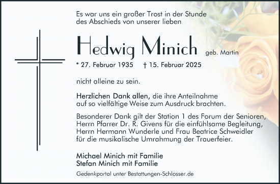 Traueranzeige von Hedwig Minich von Mannheimer Morgen