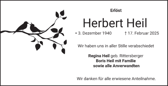 Traueranzeige von Herbert Heil von Bergsträßer Anzeiger