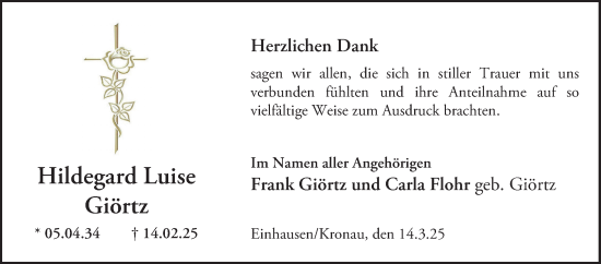 Traueranzeige von Hildegard Luise Giörtz von Bergsträßer Anzeiger