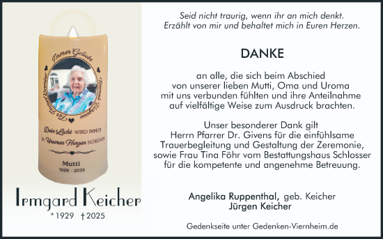 Traueranzeige von Irmgard Keicher von Mannheimer Morgen