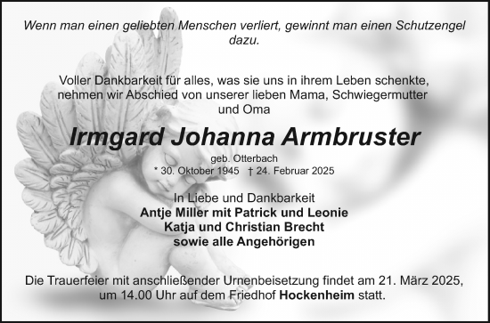 Traueranzeige von Irmgard Johanna Armbruster von Schwetzinger Zeitung