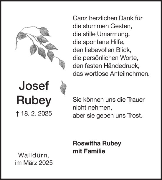Traueranzeige von Josef Rubey von Fränkische Nachrichten