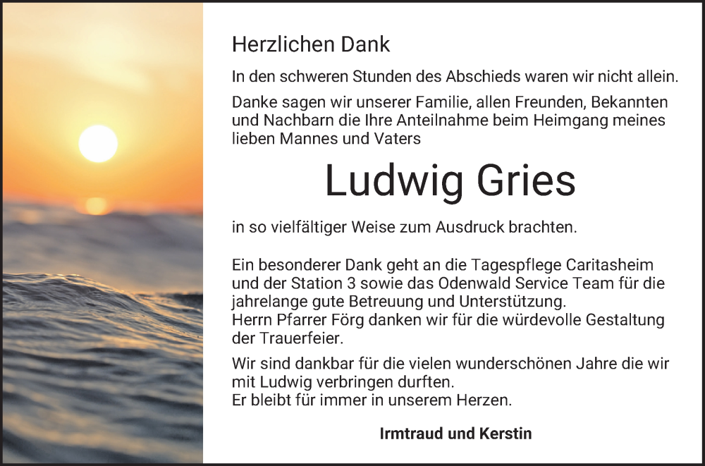  Traueranzeige für Ludwig Gries vom 29.03.2025 aus Bergsträßer Anzeiger