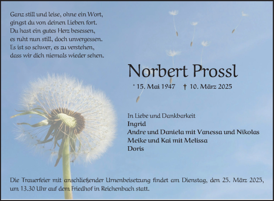 Traueranzeige von Norbert Prossl von Bergsträßer Anzeiger