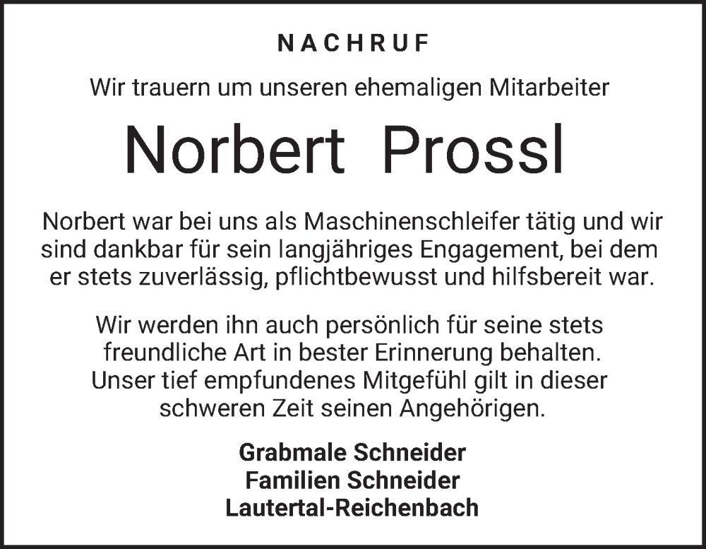  Traueranzeige für Norbert Prossl vom 25.03.2025 aus Bergsträßer Anzeiger