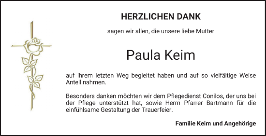 Traueranzeige von Paula Keim von Bergsträßer Anzeiger