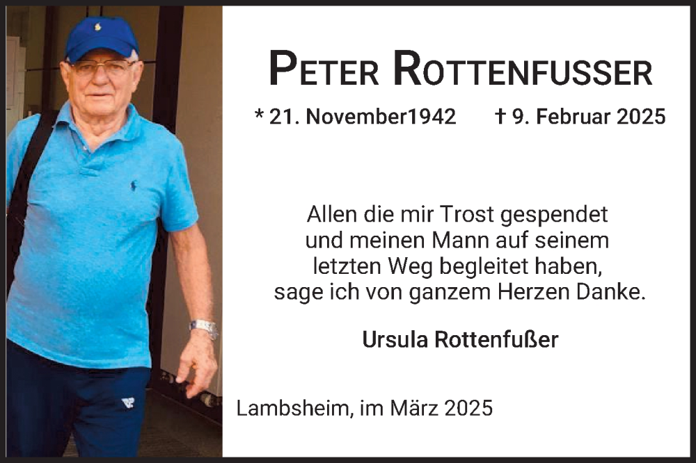  Traueranzeige für Peter Rottenfusser vom 08.03.2025 aus Mannheimer Morgen