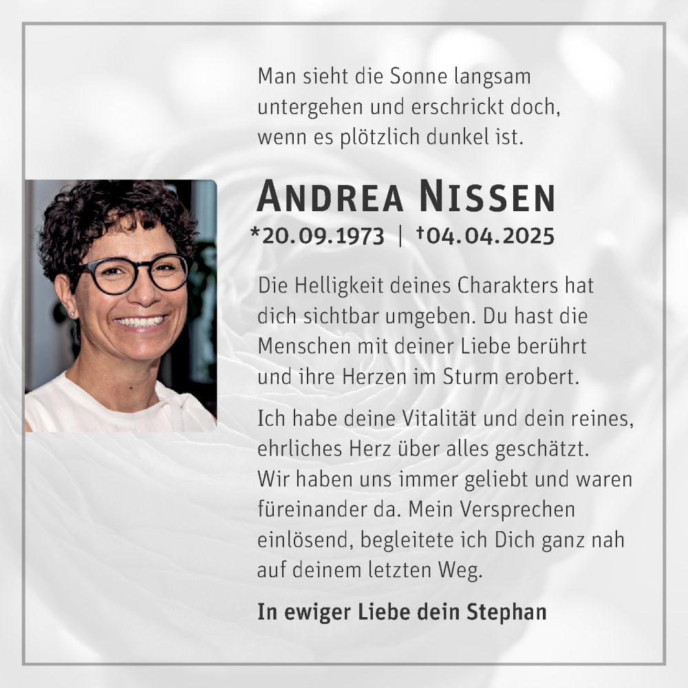  Traueranzeige für Andrea Nissen vom 12.04.2025 aus Mannheimer Morgen