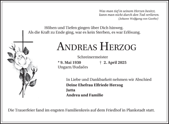Traueranzeige von Andreas Herzog von Schwetzinger Zeitung