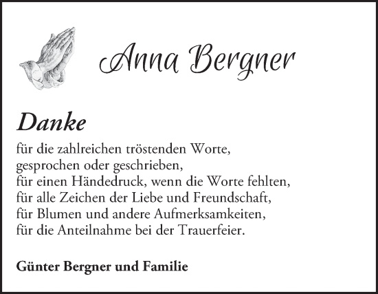 Traueranzeige von Anna Bergner von Schwetzinger Zeitung