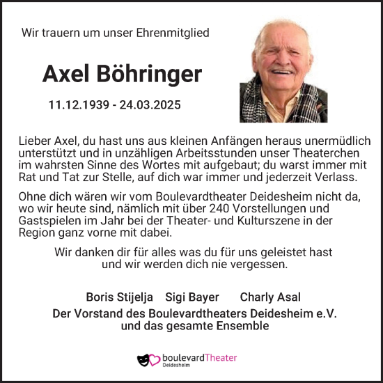 Traueranzeige von Axel Böhringer von Mannheimer Morgen