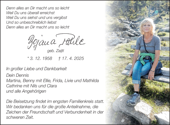 Traueranzeige von Bojana Pahle von Fränkische Nachrichten