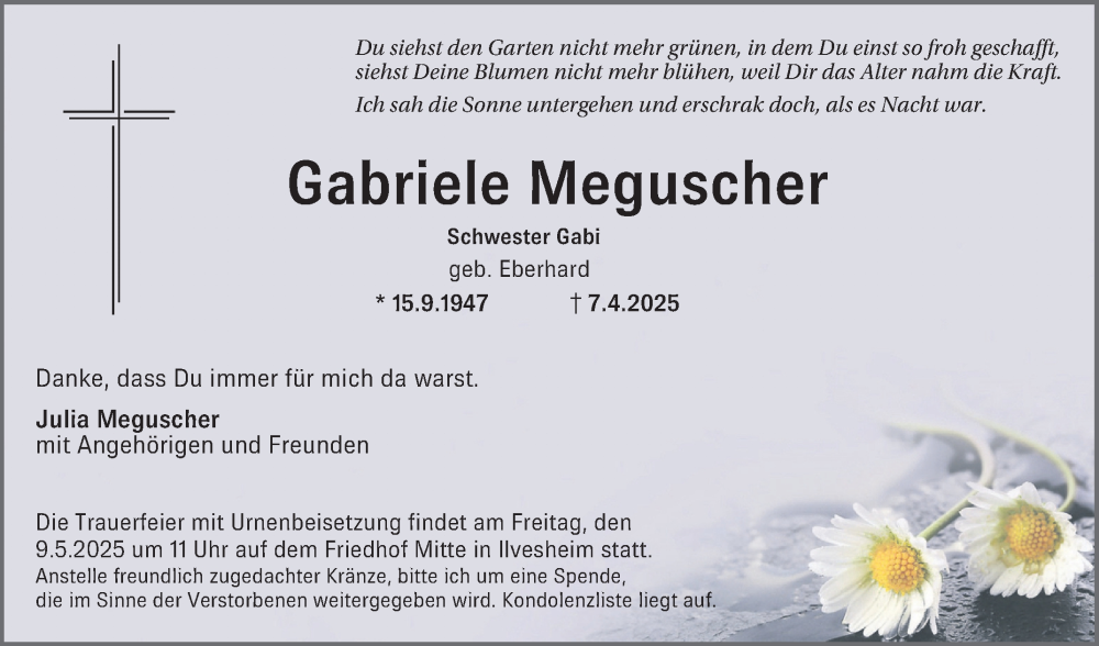  Traueranzeige für Gabriele Meguscher vom 26.04.2025 aus Mannheimer Morgen