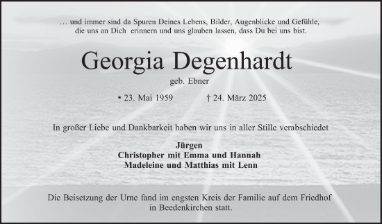 Traueranzeige von Georgia Degenhardt von Bergsträßer Anzeiger